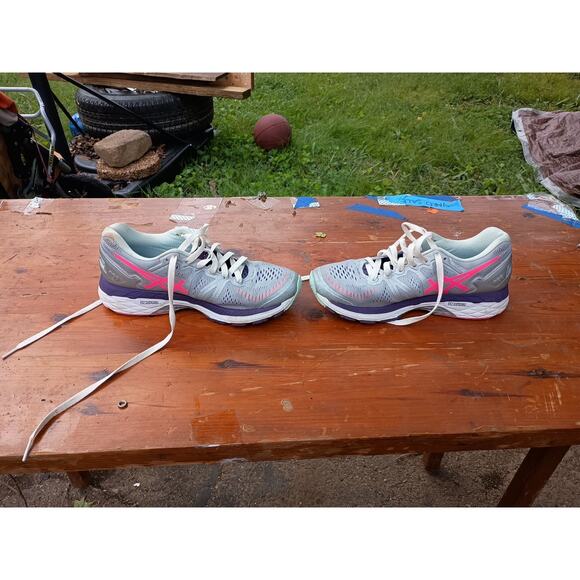 Asics Womens Sz 8 Kayano Running Sneakers Dynamic Duomax FlyteFoam Pink Gray - Picture 3 of 6